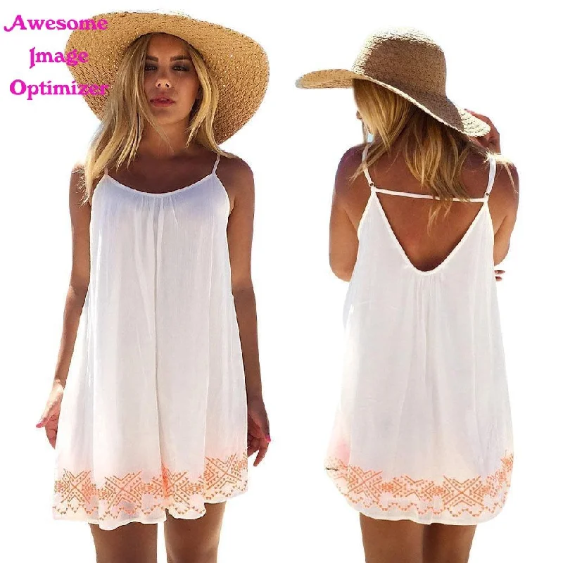 Women Dress White Harness dress Backless Short Summer BOHO Evening Party Beach Mini Dress Sundress#LSN Casual V-Neck Mini Dress