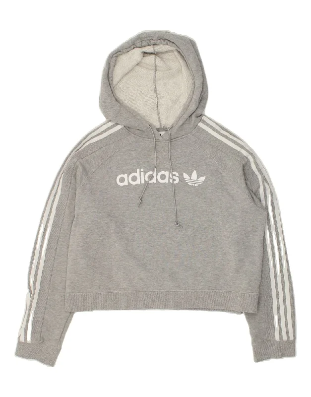 ADIDAS Womens Crop Graphic Hoodie Jumper UK 8 Small  Grey Hoodie Sweatshirt Pullover