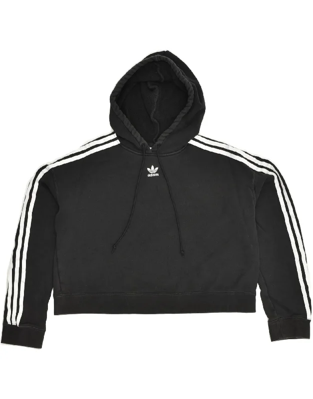 ADIDAS Womens Crop Hoodie Jumper UK 12 Medium Black Cotton Hoodie with Zipper Versatile Modern