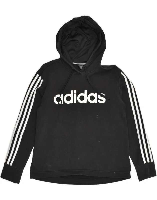 ADIDAS Womens Graphic Hoodie Jumper Size 12/14 Medium Black Cotton Hoodie with Elastic Cuffs Stretchable Comfortable