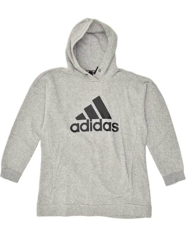 ADIDAS Womens Graphic Hoodie Jumper Size 12/14 Medium Grey Cotton Hoodie with Raglan Sleeves Sporty Comfortable