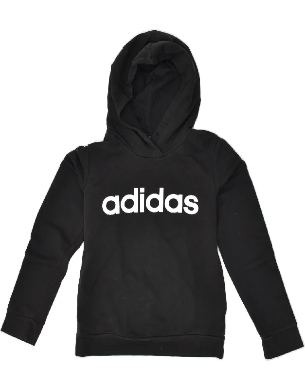 ADIDAS Womens Graphic Hoodie Jumper Size 4/6 XS Black Cotton Hoodie with Oversized Fit Loose Comfortable