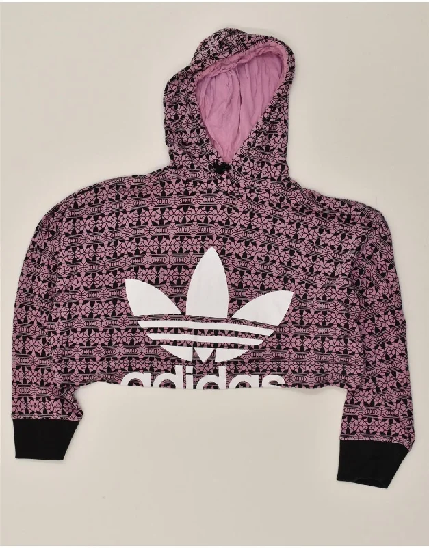 ADIDAS Womens Graphic Hoodie Jumper UK 10 Small Purple Geometric Cotton Hoodie Dress Longline Feminine