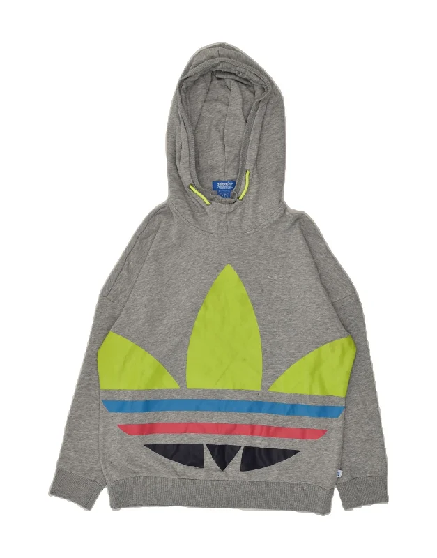 ADIDAS Womens Graphic Hoodie Jumper UK 12 Medium Grey Cotton Hoodie with Zipper Versatile Modern