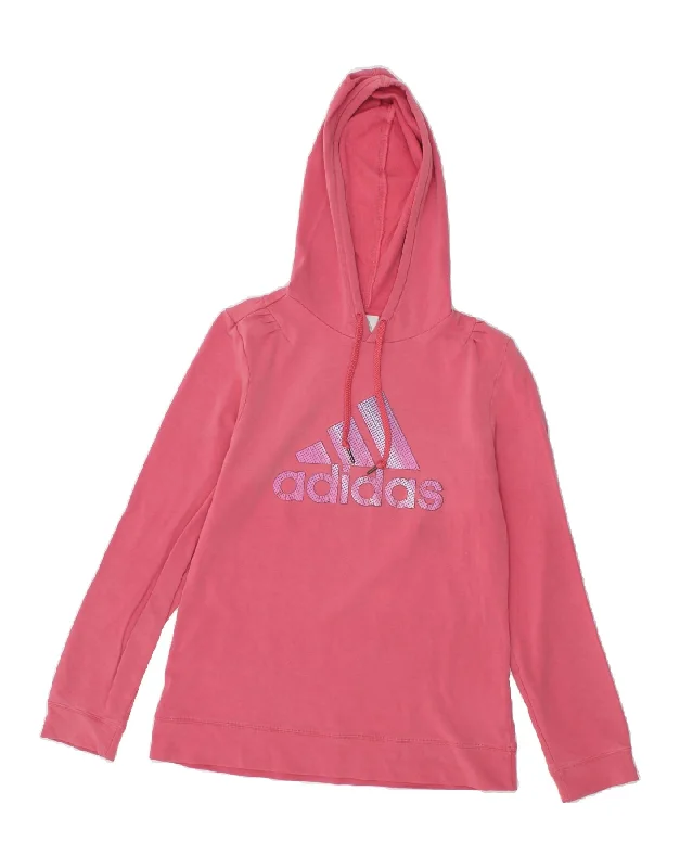 ADIDAS Womens Graphic Hoodie Jumper UK 14 Medium  Pink Cotton Hoodie with Raglan Sleeves Sporty Comfortable