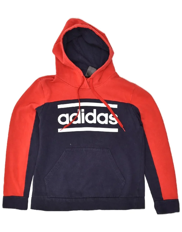 ADIDAS Womens Graphic Hoodie Jumper UK 16-18 Large Navy Blue Colourblock Hoodie with Hem Contrast Bold Stylish