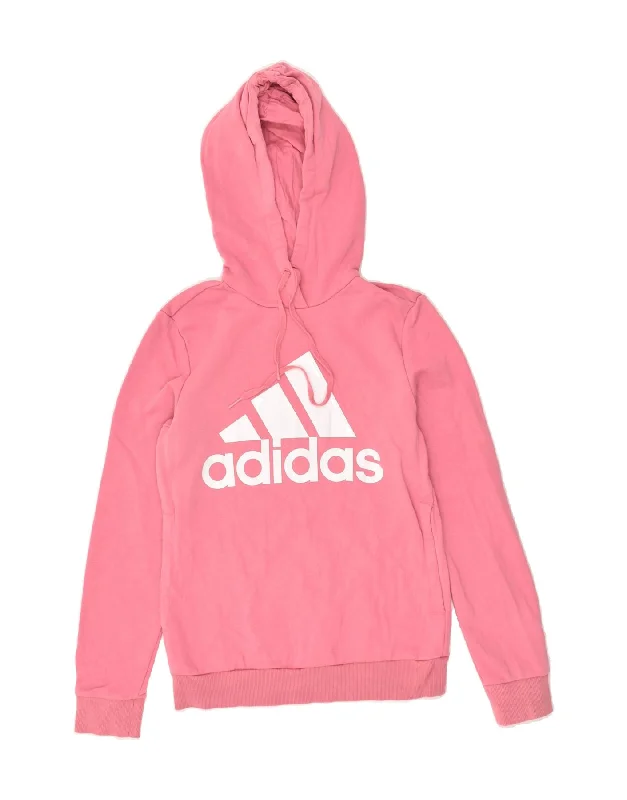 ADIDAS Womens Graphic Hoodie Jumper UK 4/6 XS Pink Cotton Hoodie with Oversized Fit Loose Comfortable