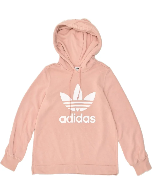 ADIDAS Womens Graphic Hoodie Jumper UK 6 XS Pink Cotton Hoodie with Raw Hem Edgy Unfinished