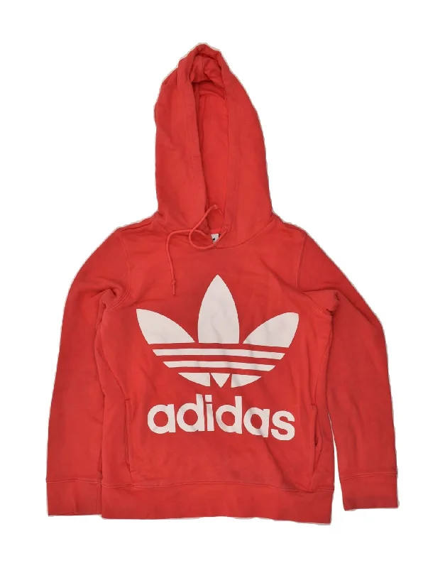 ADIDAS Womens Graphic Hoodie Jumper UK 6 XS Red Cotton Oversized Hoodie Comfort Casual