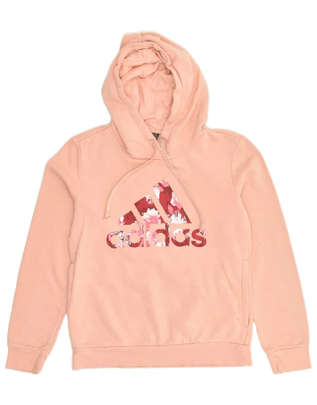 ADIDAS Womens Graphic Hoodie Jumper UK 8-10 Small Pink Cotton Hoodie with Elastic Waist Stretchable Comfortable