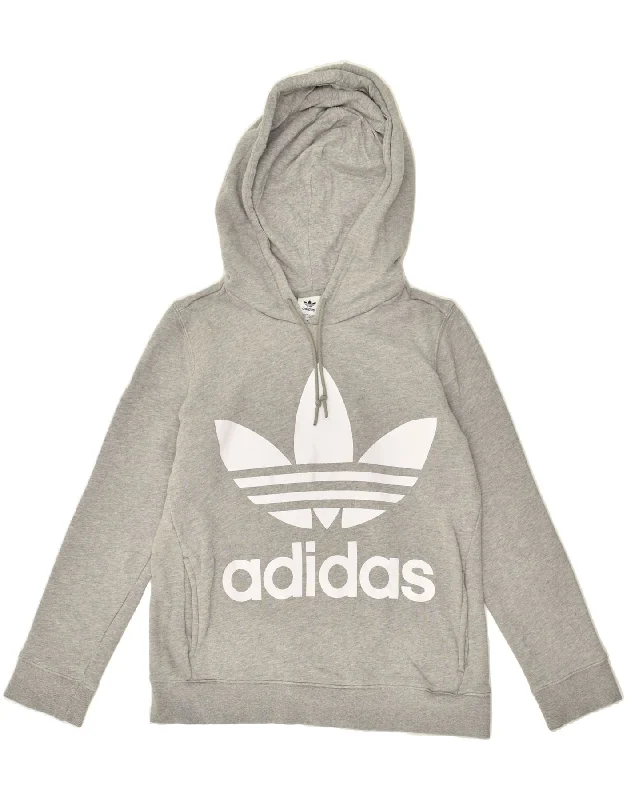 ADIDAS Womens Graphic Hoodie Jumper UK 8 Small Grey Cotton Hoodie with Slim Fit Tailored Modern