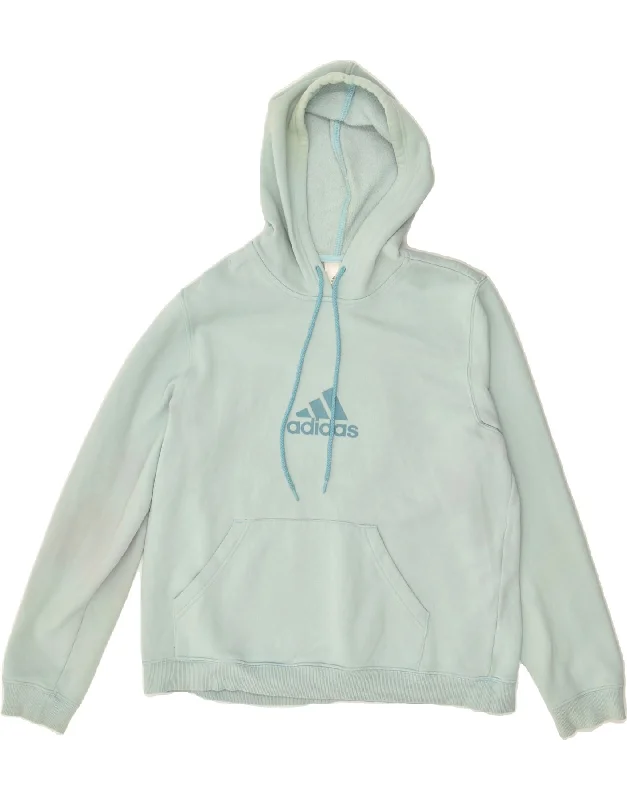 ADIDAS Womens Graphic Hoodie Jumper XL Turquoise Cotton Hoodie with Cuffed Sleeves Snug Secure