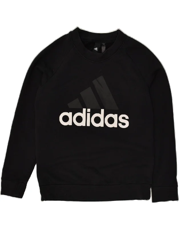 ADIDAS Womens Graphic Sweatshirt Jumper UK 12/14 Medium Black Cotton Hoodie with Typography Text Message