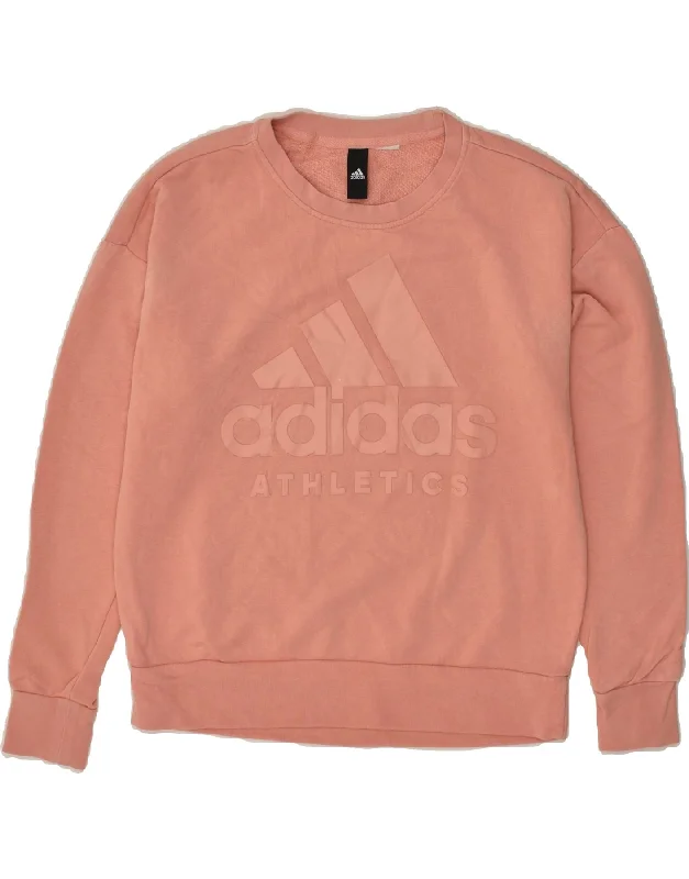 ADIDAS Womens Graphic Sweatshirt Jumper UK 16 Large Pink Hoodie with Thumb Holes Functional Cozy