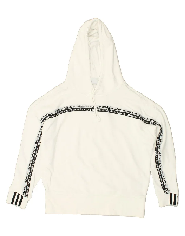 ADIDAS Womens Hoodie Jumper UK 10 Small  White Cotton Hoodie with Hem Elastic Stretchable Comfortable