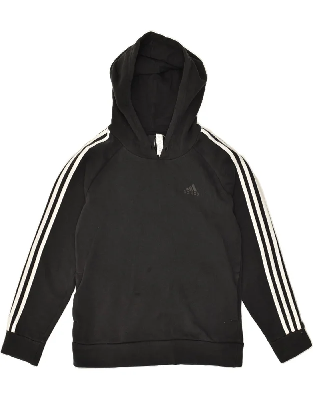 ADIDAS Womens Hoodie Jumper UK 12/14 Medium Black Cotton Hoodie Dress Longline Feminine