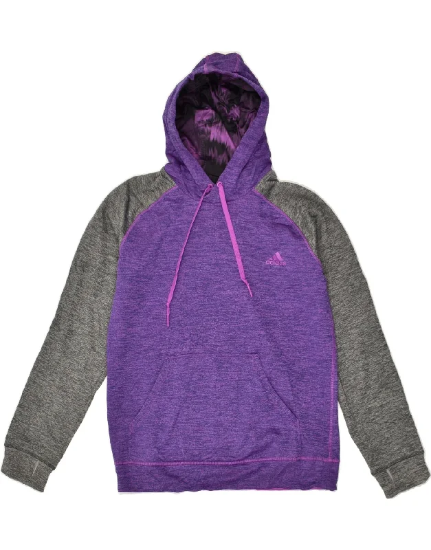 ADIDAS Womens Hoodie Jumper UK 12 -14 Medium Purple Colourblock Polyester Hoodie with Puffed Sleeves Voluminous Trendy