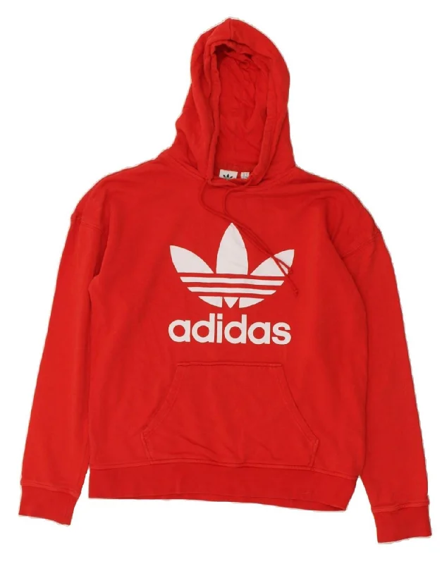 ADIDAS Womens Oversized Graphic Hoodie Jumper UK 10 Small  Red Hoodie with Monochrome Minimalist Simple