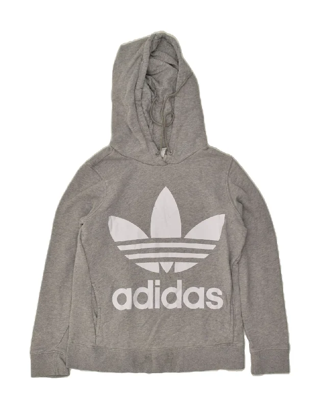 ADIDAS Womens Oversized Graphic Hoodie Jumper UK 6 XS Grey Cotton Hoodie with Emblem Brand Identity