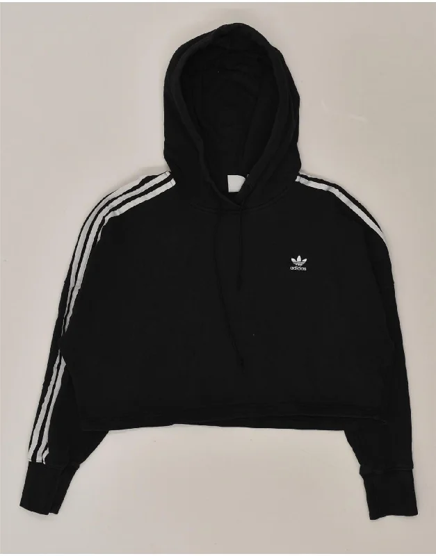 ADIDAS Womens Oversized Hoodie Jumper UK 12 Medium Black Cotton Hoodie with Color Block Contrast Stylish