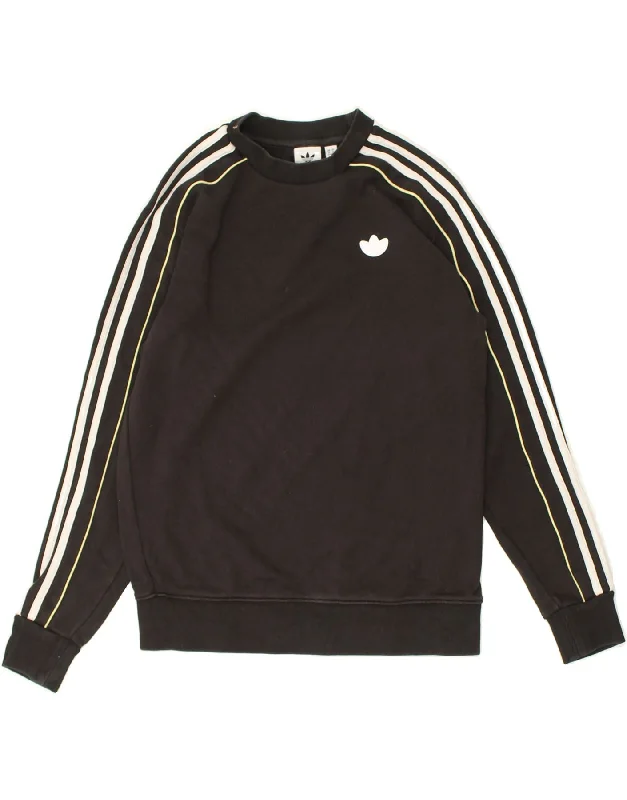 ADIDAS Womens Oversized Sweatshirt Jumper UK 6 XS  Black Cotton Hoodie with Logo Branding Identity