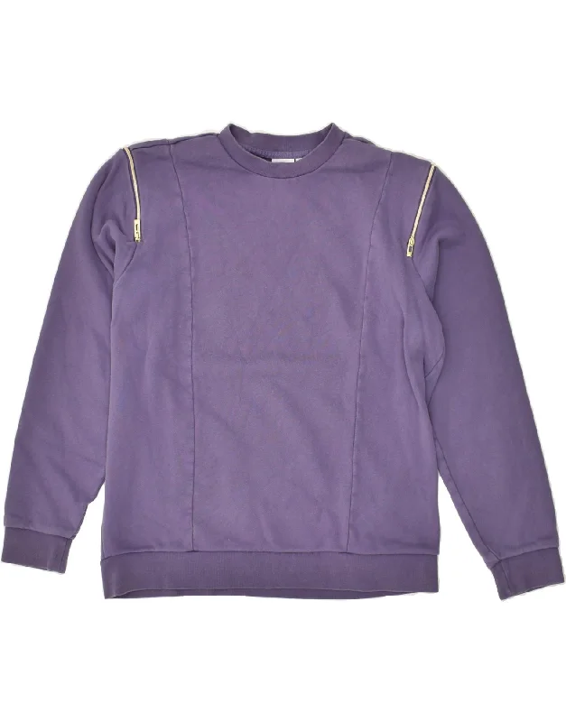 ADIDAS Womens Sweatshirt Jumper UK 14 Medium  Purple Cotton Hoodie with Ribbed Hem Stretchable Secure