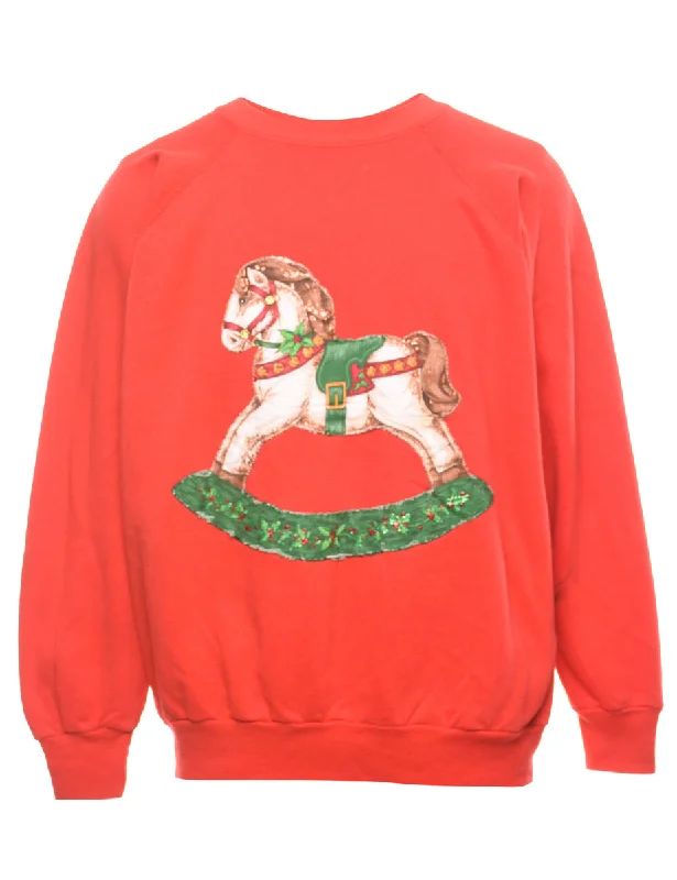 Animal Design Christmas Sweatshirt - L Hoodie with Hem Detail Decorative Unique