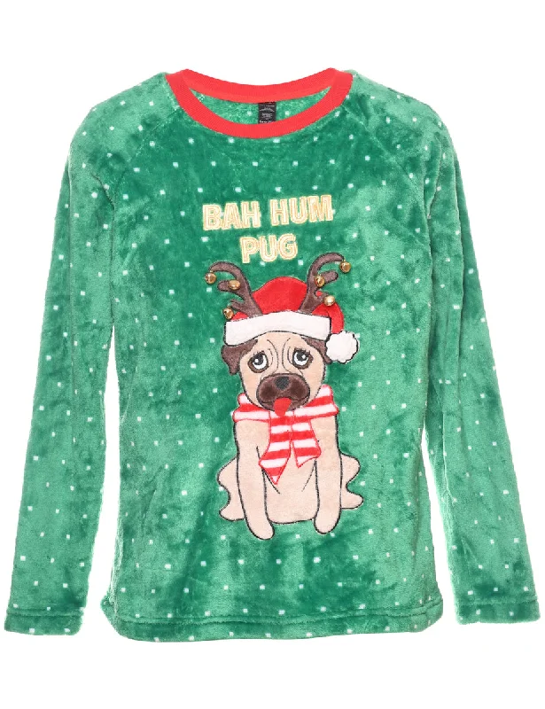 Animal Design Christmas Sweatshirt - M Hoodie with Hem Embroidery Detailed Premium