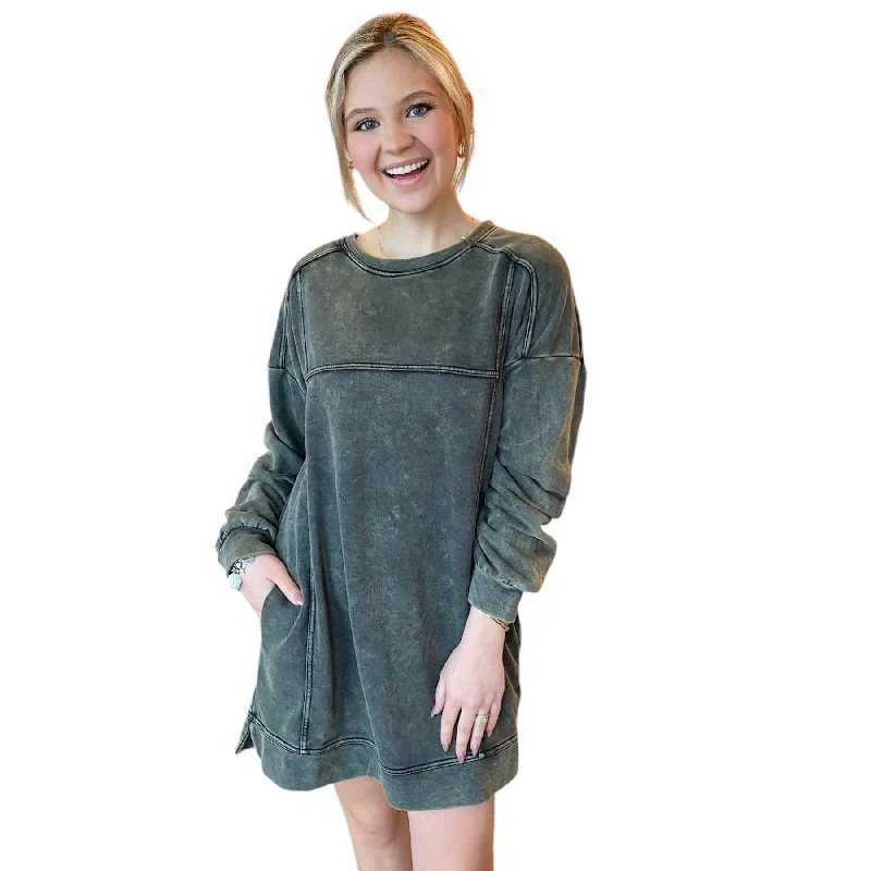 Avery Sweatshirt Dress Hoodie with Cuffed Sleeves Snug Secure