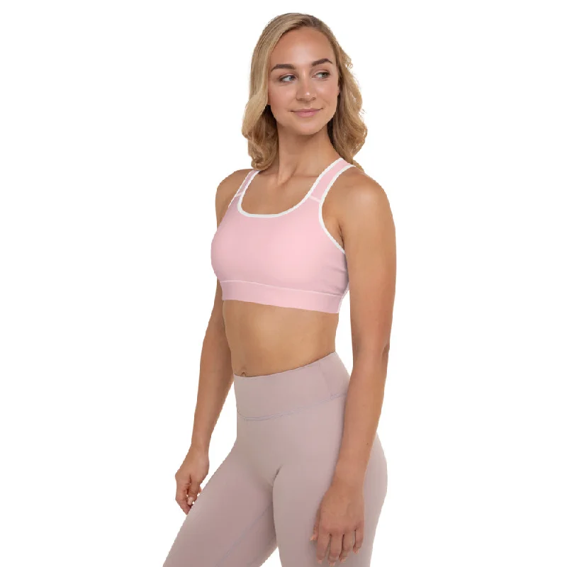 Ballet Pink Padded Sports Bra, Solid Color Girlie Women's Fitness Workout Bra-Made in USA/EU Trendy Lace Bra