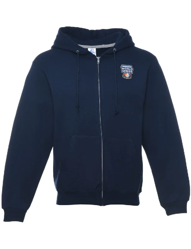 Baseball Navy Embroidered Hooded Sweatshirt - S Hoodie with Tie-Dye Psychedelic Retro