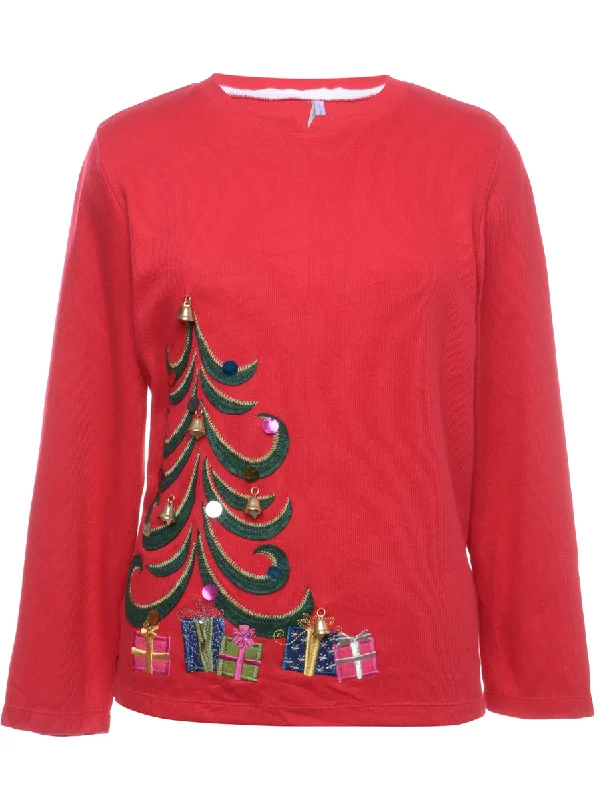 Beyond Retro Reworked Christmas Sweatshirt With Bells - L Hoodie with Cropped Fit Short Trendy