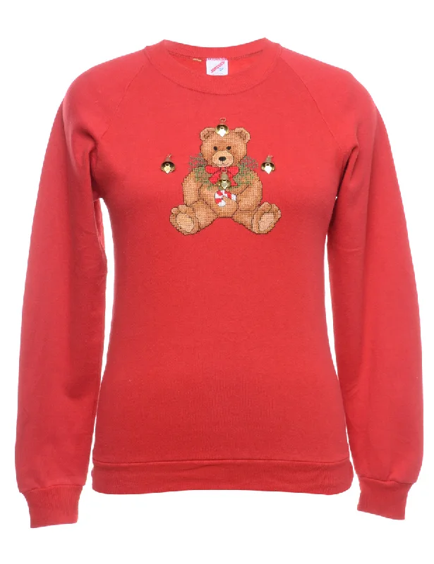 Beyond Retro Reworked Christmas Sweatshirt With Bells - M Hoodie with Slit Hem Functional Movement