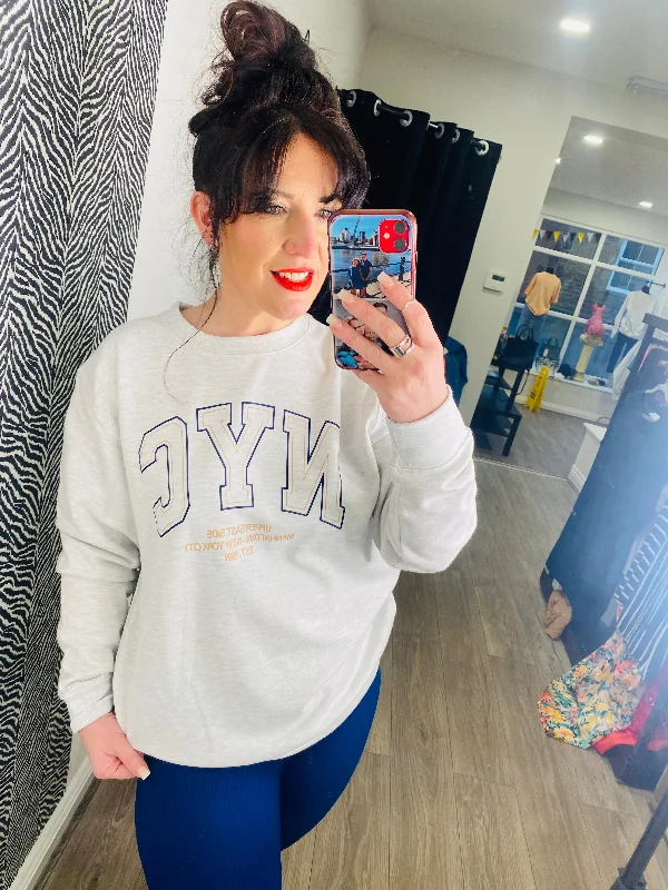 Bridget NYC Sweatshirt - Grey Hoodie with Set-In Sleeves Structured Classic