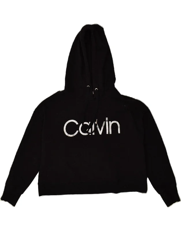 CALVIN KLEIN Womens Performance Graphic Hoodie Jumper UK 14 Medium Black Hoodie with Slim Fit Tailored Modern