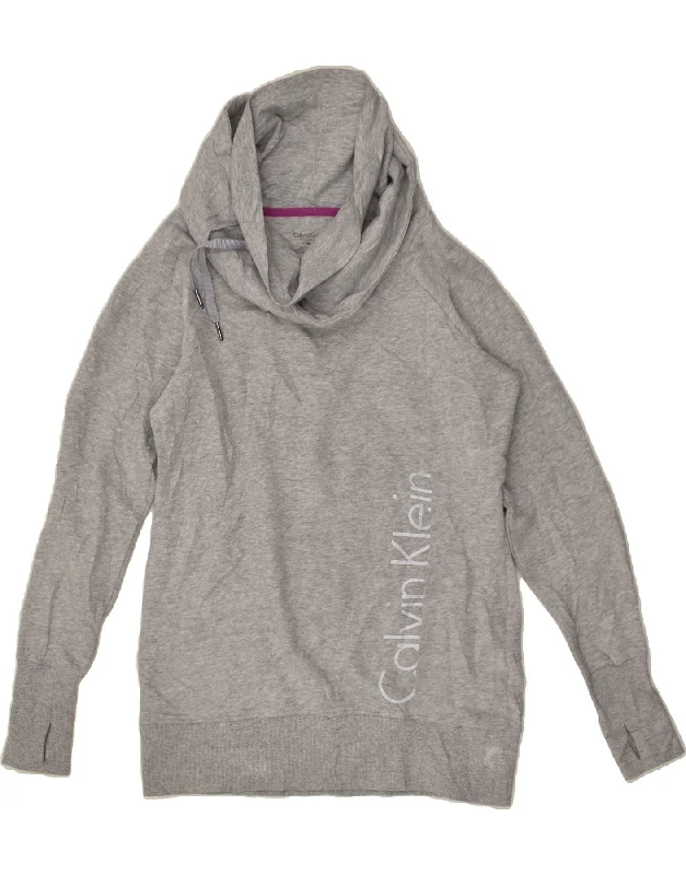 CALVIN KLEIN Womens Shawl Neck Sweatshirt Jumper UK 14 Medium Grey Cotton Hoodie with Gradient Ombre Colorful