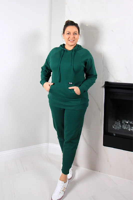 Cam Unisex Hoodie Tracksuit | Dark Green Hoodie with Puffed Sleeves Voluminous Trendy