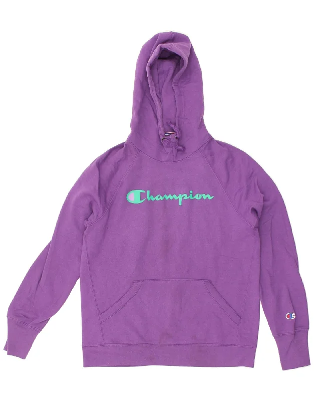 CHAMPION Womens Graphic Hoodie Jumper UK 10 Small Purple Cotton Hoodie with Pocket Utility Practical