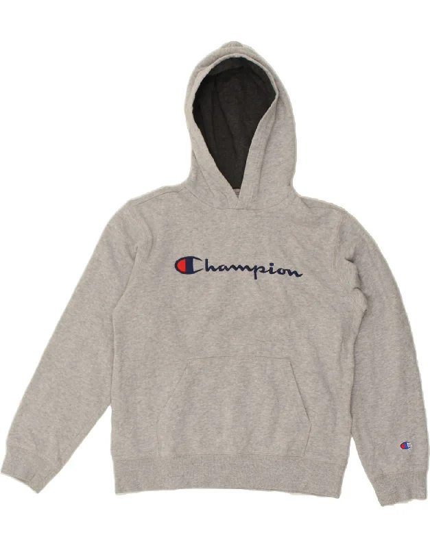 CHAMPION Womens Graphic Hoodie Jumper UK 18 XL Grey Cotton Hoodie with V-Neck Classic Versatile