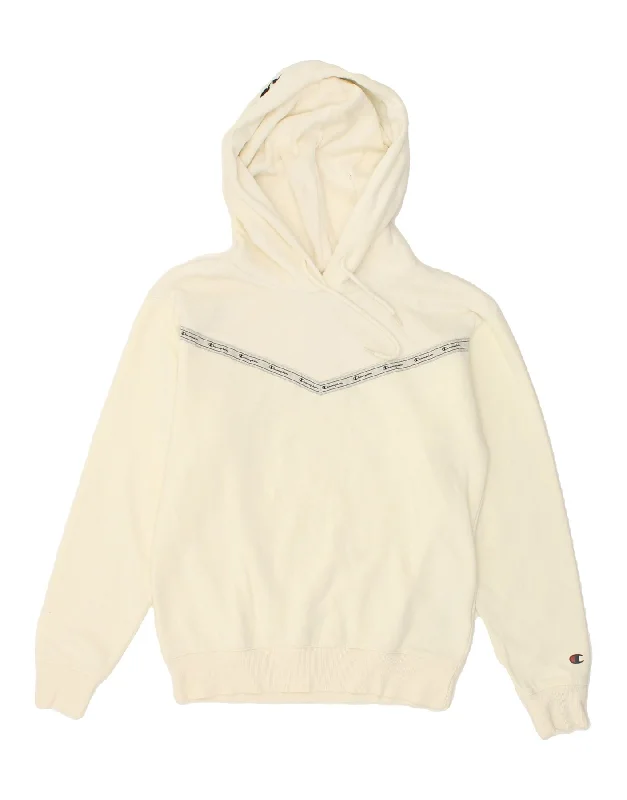 CHAMPION Womens Graphic Hoodie Jumper UK 6 XS White Cotton Zip Hoodie Drawstring Kangaroo Pocket