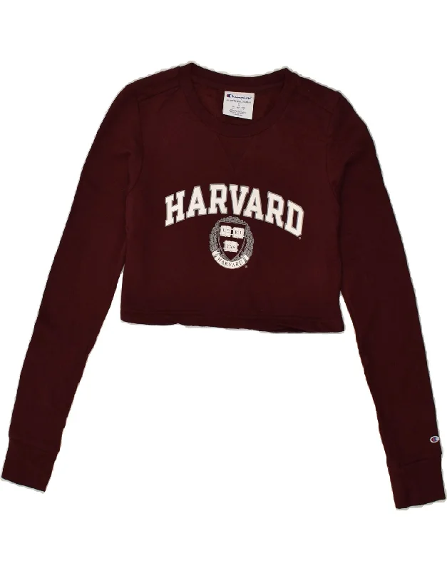 CHAMPION Womens Harvard Crop Sweatshirt Jumper UK 10 Small Maroon Hoodie with Mesh Breathable Sporty