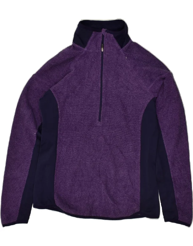 COLUMBIA Womens Zip Neck Sweatshirt Jumper UK 8 Small Purple Colourblock Hoodie with Patch Decorative Personalized