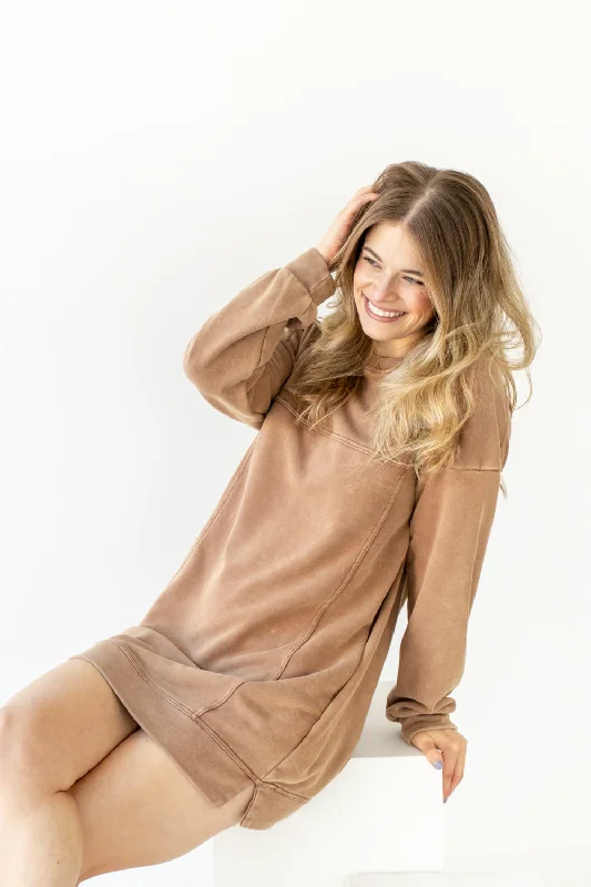 Comfy Cool Oversized Sweatshirt Mini Dress Hoodie with Rolled Sleeves Casual Relaxed