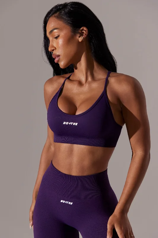 Scoop Neck Multi Strap Sports Bra in Purple Cozy Wire-Free Bra