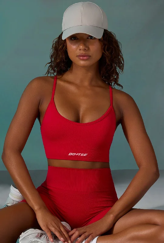 Super Sculpt Scoop Neck Sports Bra in Tango Red Comfortable Lace Bra