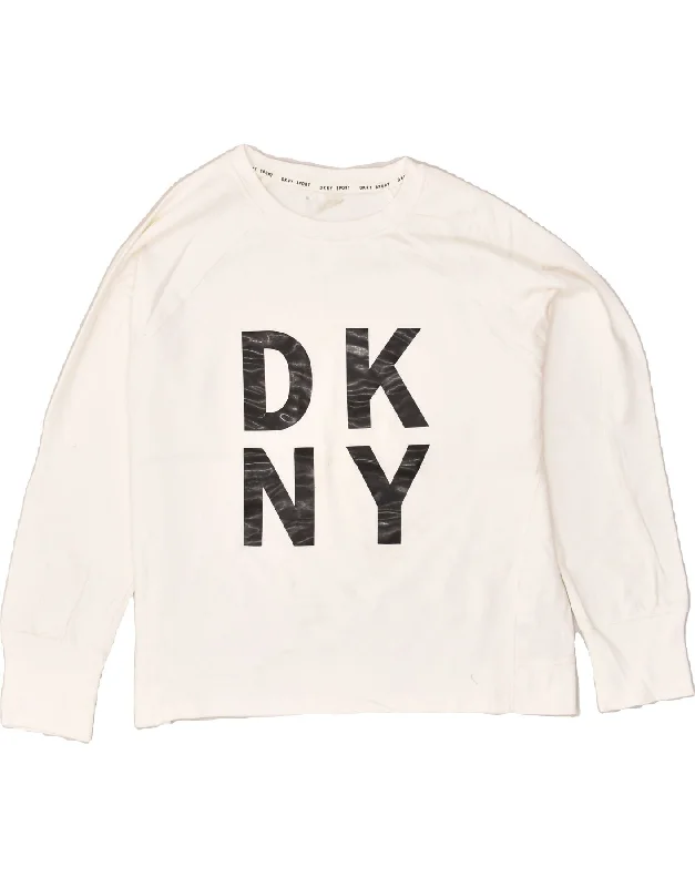 DKNY Womens Graphic Sweatshirt Jumper UK 18 XL White Cotton Cotton Hoodie Fleece Lining Warmth