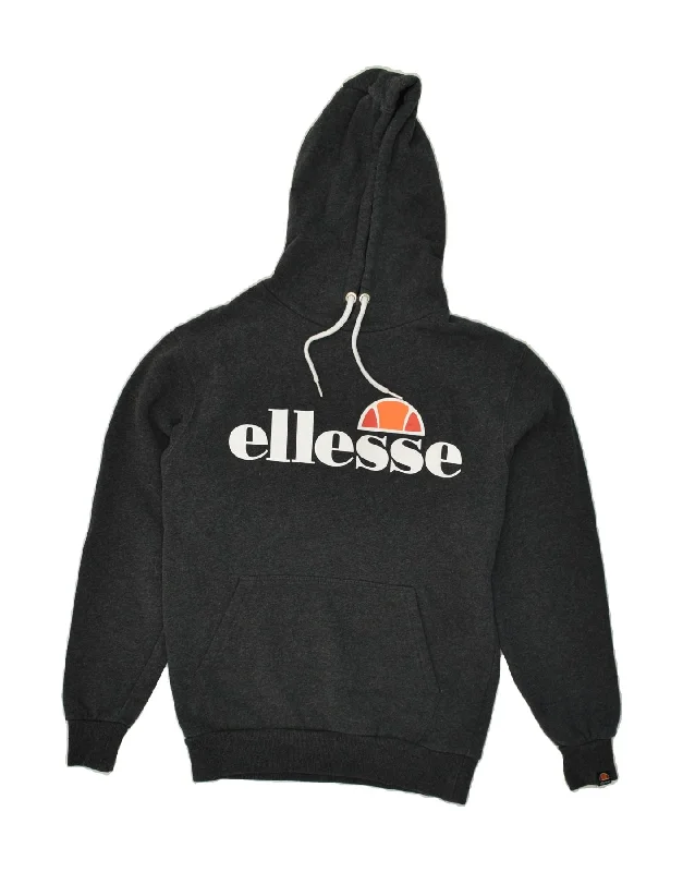 ELLESSE Womens Graphic Hoodie Jumper UK 10 Small Grey Cotton Hoodie with Contrast Stitching Detailed Premium