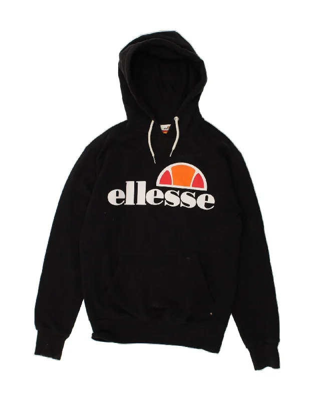 ELLESSE Womens Graphic Hoodie Jumper UK 8 Small  Black Oversized Hoodie Comfort Casual