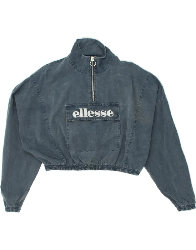 ELLESSE Womens Oversized Crop Sweatshirt Jumper UK 8 Small  Navy Blue Hoodie with Zipper Versatile Modern