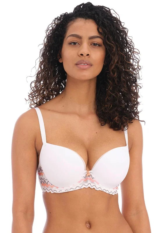 Freya Festival Vibe Moulded Plunge Bra, White Multi Smooth Fit Bra